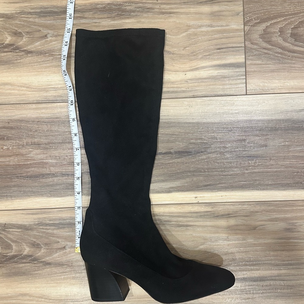 Donald J. Pliner Knee High Black Suede Pull on Heeled Boots Women’s Size 7.5 - Picture 3 of 12